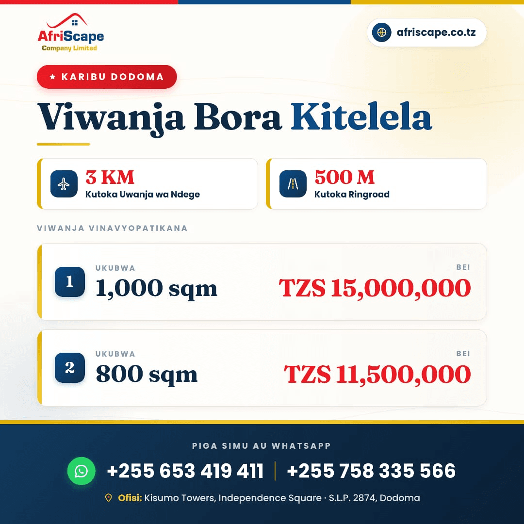 AfriScape's supplied Kitelela, Dodoma offer with plot sizes and prices