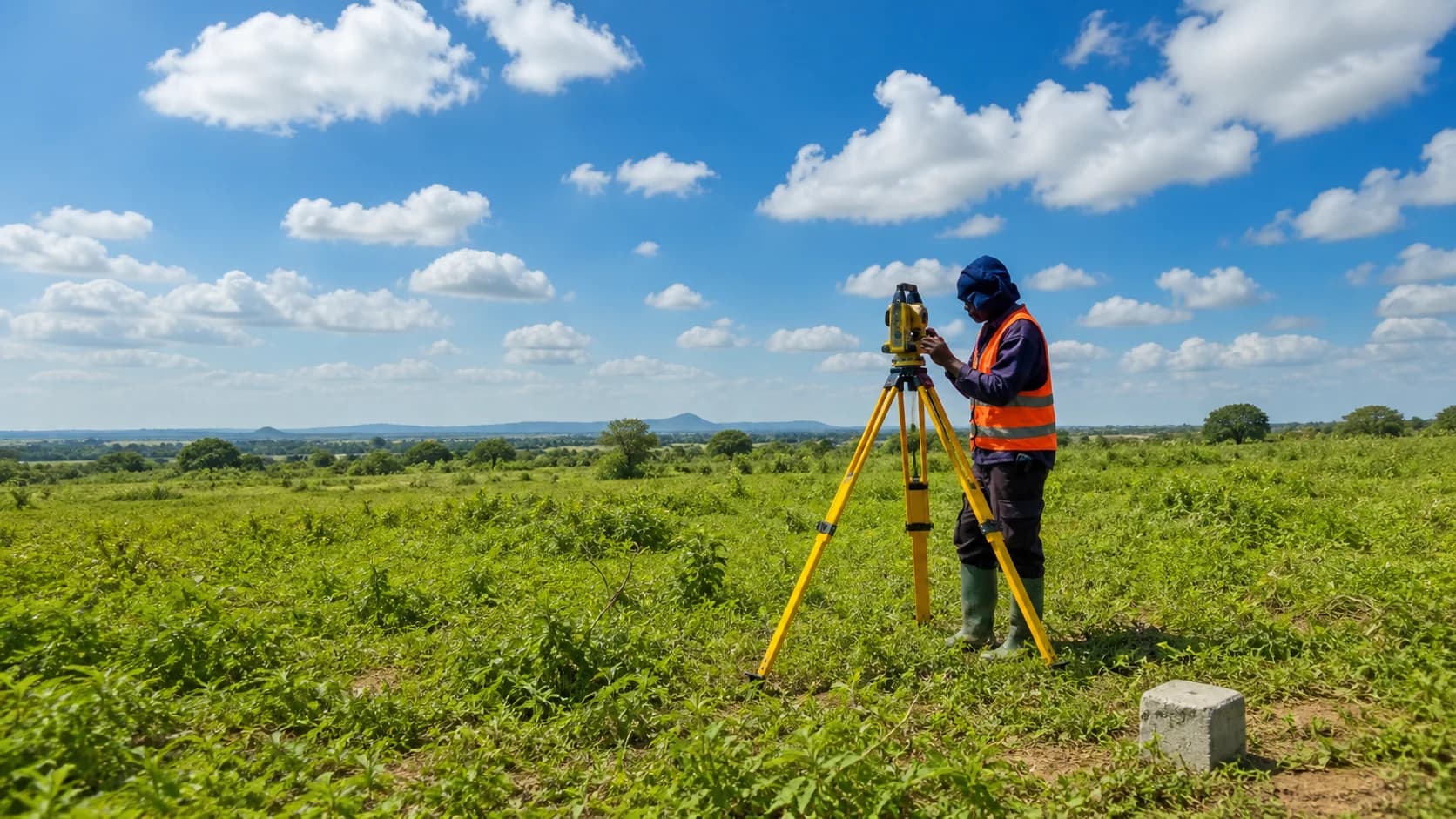 A land surveyor measuring an open AfriScape project in Tanzania
